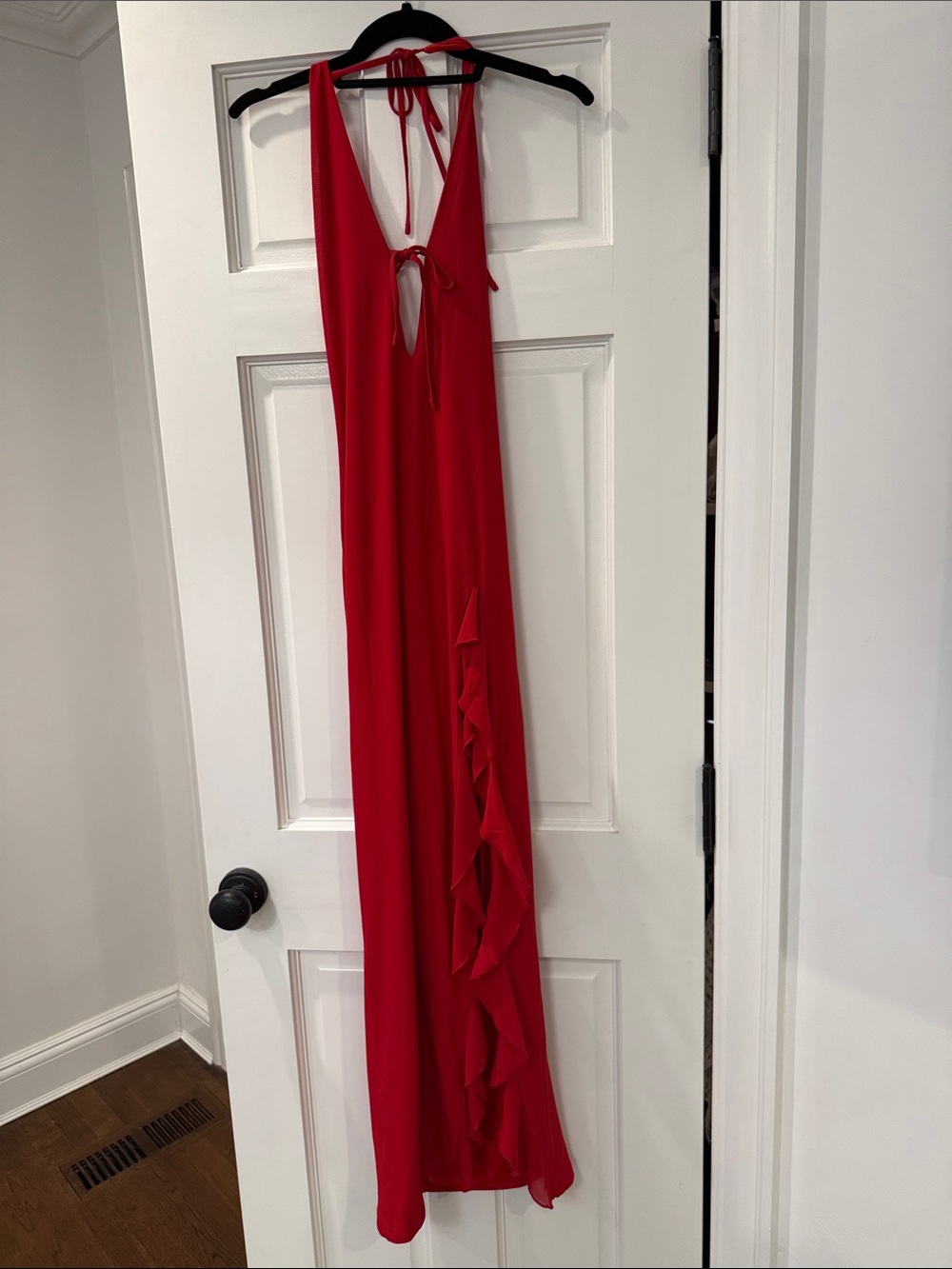White Fox Boutique Red Halter Ruffle Maxi Dress